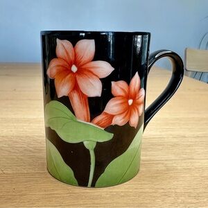 Vintage 1978 Fitz & Floyd FLEURS DE MINUIT  Mug Black Orange Flower Japan